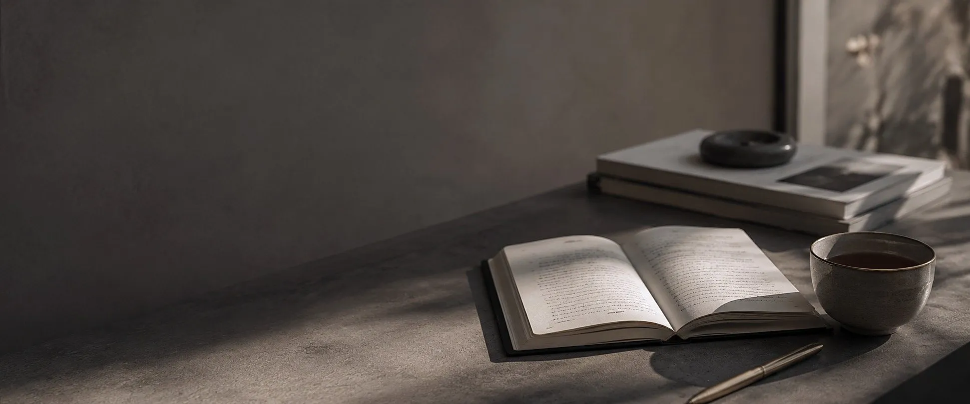 A serene architectural still life — materials, texture, and light
